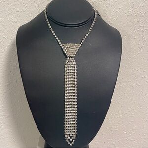 Vintage Necklace Rhinestone Necktie – Dramatic Art Deco Style Drop Statement